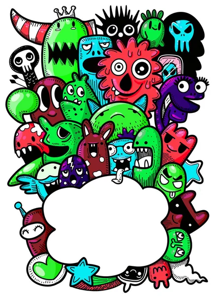 Ilustración vectorial de Doodle lindo Monster fondo, Dibujo a mano — Archivo Imágenes Vectoriales