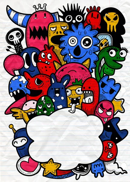 Ilustración vectorial de Doodle lindo Monster fondo, Dibujo a mano — Vector de stock