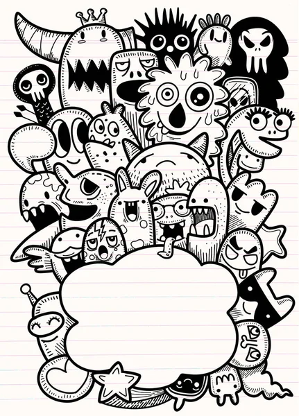 Vektor Illustration des Doodle niedlichen Monster Hintergrund, Hand zeichnen — Stockvektor