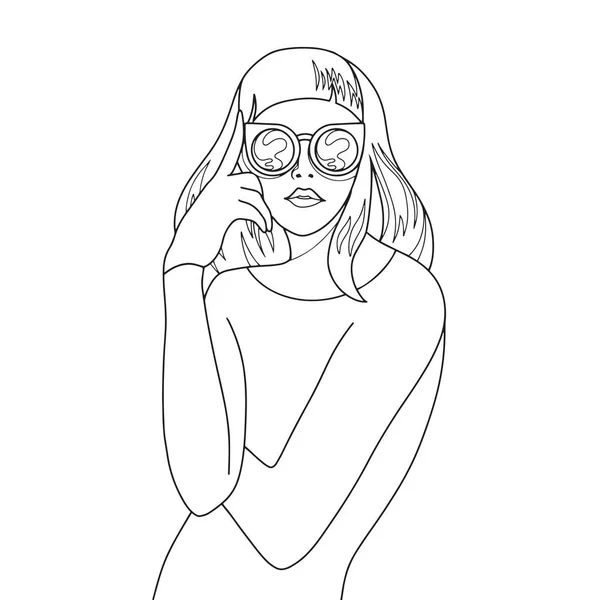 Όμορφη νεαρή γυναίκα με γυαλιά ηλίου ρετρό στυλ. Ποπ Αρτ. Σαμ — Διανυσματικό Αρχείο