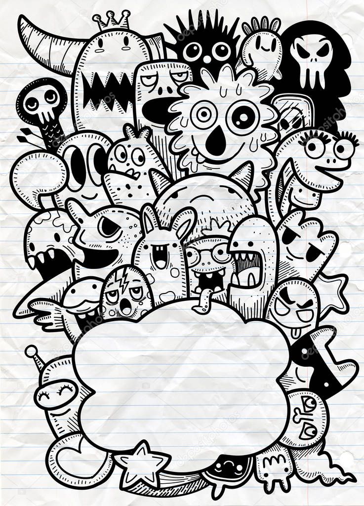 Vector illustration of Doodle cute Monster background ,Hand draw