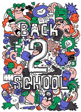 Komik ile okul vektör karakterleri arka plan şablonu geri 