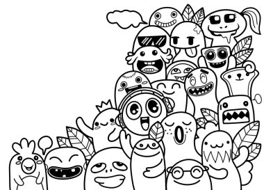 Kopya alanı backg ile Doodle sevimli Monster Vektör illüstrasyon