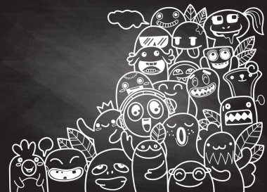 Kopya alanı backg ile Doodle sevimli Monster Vektör illüstrasyon
