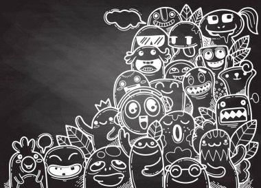 Kopya alanı backg ile Doodle sevimli Monster Vektör illüstrasyon