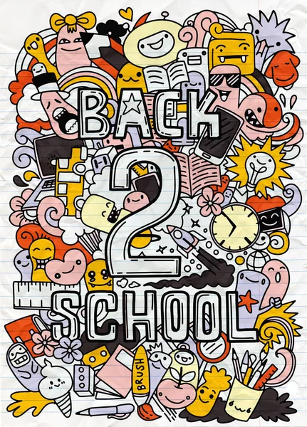 Back to school vector characters background template with funny — Stock Vector