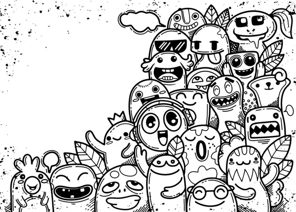 Vektor ilustrasi dari Doodle cute Monster dengan salinan ruang backg - Stok Vektor