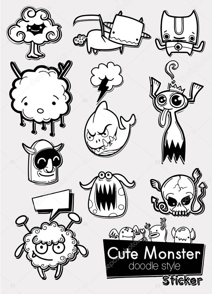 Set of cute monsters in the form of a stickers ,Vector Illustrat