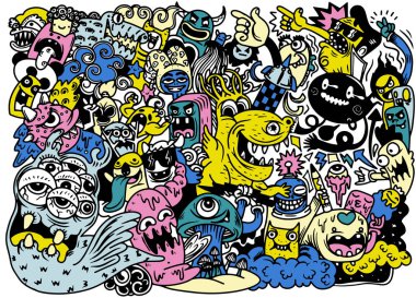 Vektör çizim Doodle sevimli canavar arka plan, el çizmek