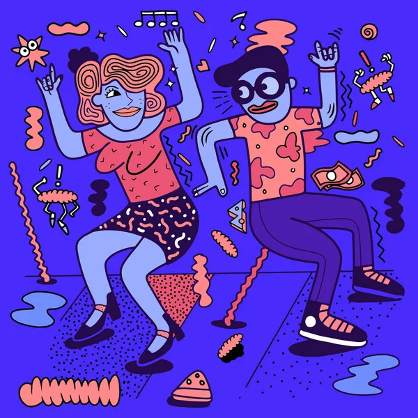 Illusztráció, disco Party tánc a férfiak és a nők. Pop art retro — Stock Vector