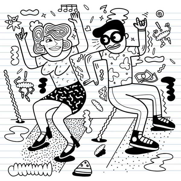 Illusztráció, disco Party tánc a férfiak és a nők. Pop art retro — Stock Vector