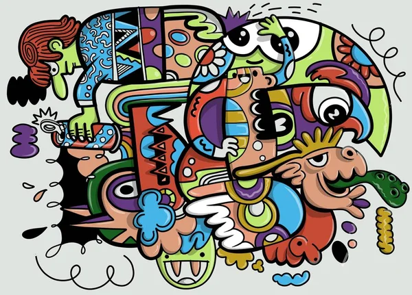 Szalony abstrakcyjny Doodle społecznego, Doodle styl rysowania. Ilustracji — Wektor stockowy