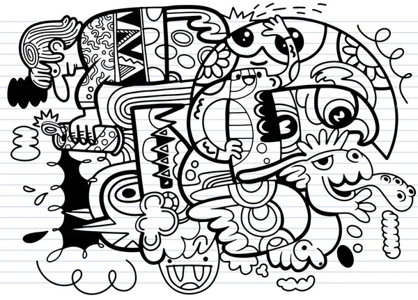 Crazy abstrak corat-coret Sosial, gaya menggambar corat-coret. ilustrasi - Stok Vektor