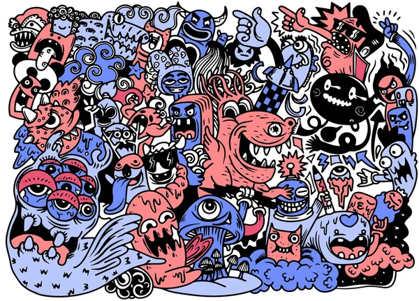 Ilustracja wektorowa Doodle cute Monster tła, ręcznie rysować — Wektor stockowy