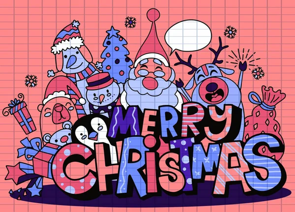 Feliz Natal! Natal personagem bonito e alfabeto bonito — Vetor de Stock