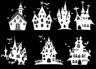 Vektör beyaz arka plan üzerinde elle çizilmiş kaleler ile ayarlayın, set 