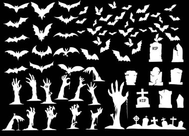 Cadılar Bayramı siluetleri simgesi koleksiyonu , hallowe için öğeler