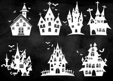 Vektör beyaz arka plan üzerinde elle çizilmiş kaleler ile ayarlayın, set 