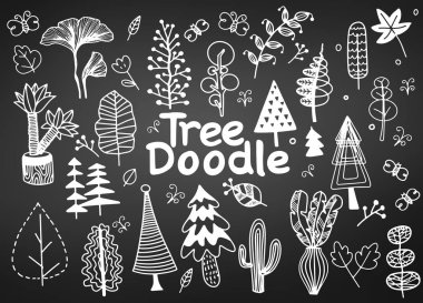 illüstrasyon, el çizmek ile ağaç seti Doodle, doodle orman 