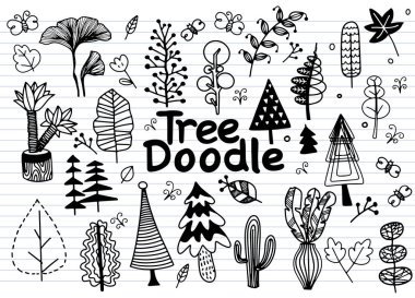 illüstrasyon, el çizmek ile ağaç seti Doodle, doodle orman 