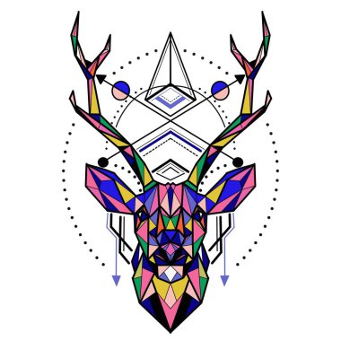 Geyik düşük poli ,Vektör. Soyut poligonal bir geyiğin başı. Ge