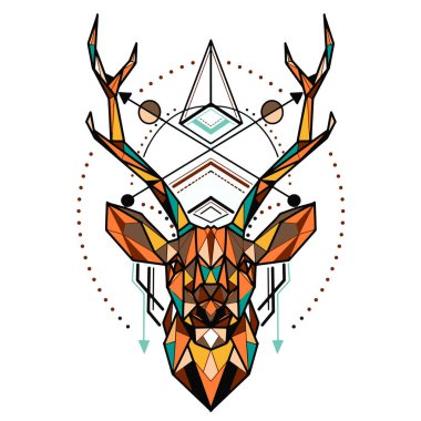 Geyik düşük poli ,Vektör. Soyut poligonal bir geyiğin başı. Ge