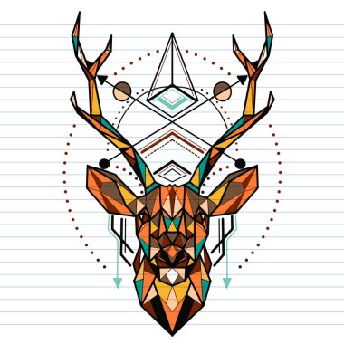 Geyik düşük poli ,Vektör. Soyut poligonal bir geyiğin başı. Ge