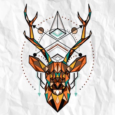 Geyik düşük poli ,Vektör. Soyut poligonal bir geyiğin başı. Ge