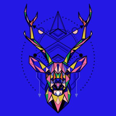 Geyik düşük poli ,Vektör. Soyut poligonal bir geyiğin başı. Ge