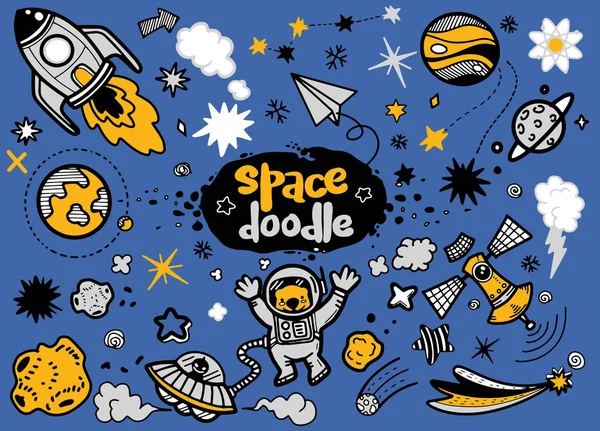 El çizilmiş uzay elemanları deseni. Uzay arka planı. Uzay doodl