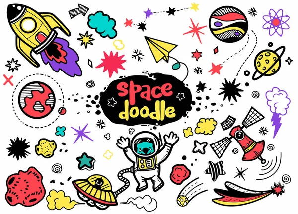 El çizilmiş uzay elemanları deseni. Uzay arka planı. Uzay doodl