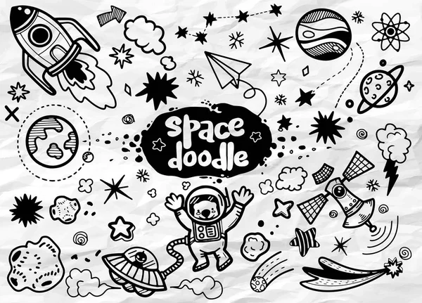 El çizilmiş uzay elemanları deseni. Uzay arka planı. Uzay doodl — Stok Vektör