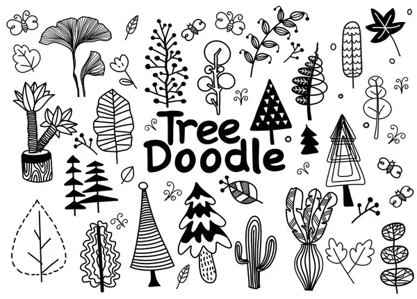 illüstrasyon, el çizmek ile ağaç seti Doodle, doodle orman 