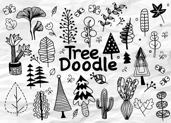 Ilustrasi, Doodle of tree set with hand draw, doodle forest - Stok Vektor