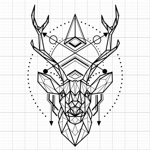 Олень низкий, Вектор. Абстрактная многоугольная голова оленя. Ge
