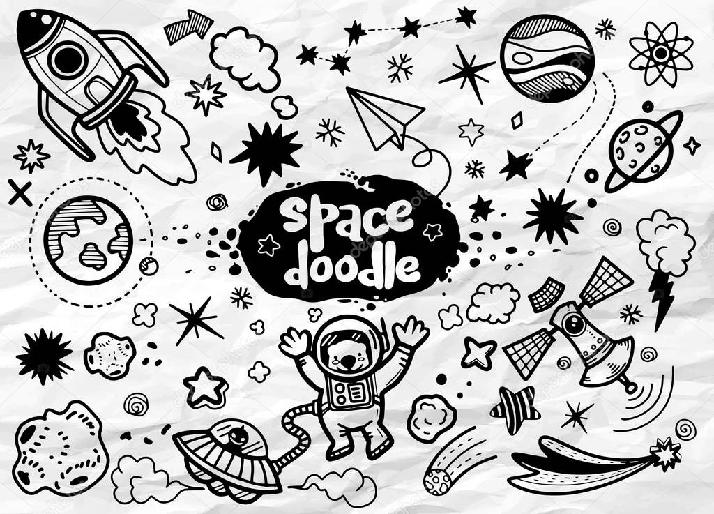 Hand drawn space elements pattern. Space background. Space doodl