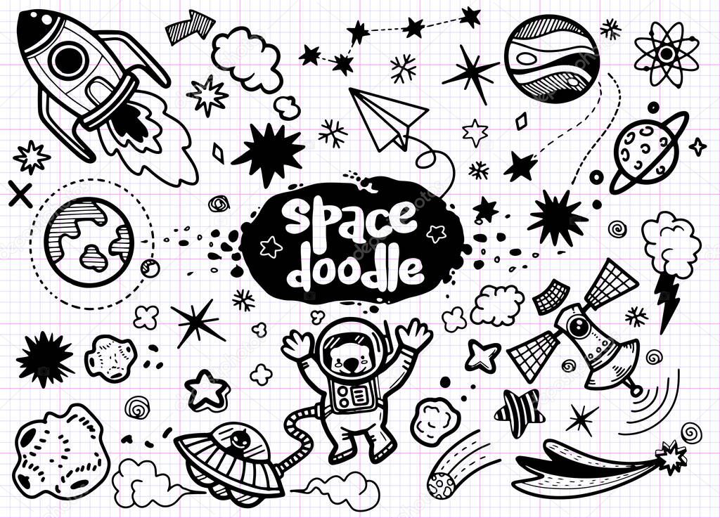 Illustration, Hand drawn space elements pattern. Space backgroun