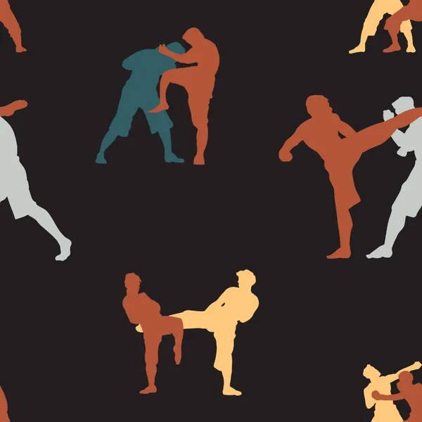 Modèle sans couture avec l'ensemble de l'action muay thai, silhouette , — Image vectorielle