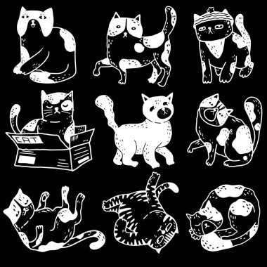 Komik kediler eylem Koleksiyonu , evcil hayvan el co ile çizilmiş