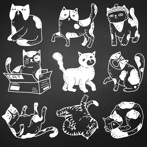 Колекція смішних котів дій, тварини тварин рука намальована з ко — стоковий вектор