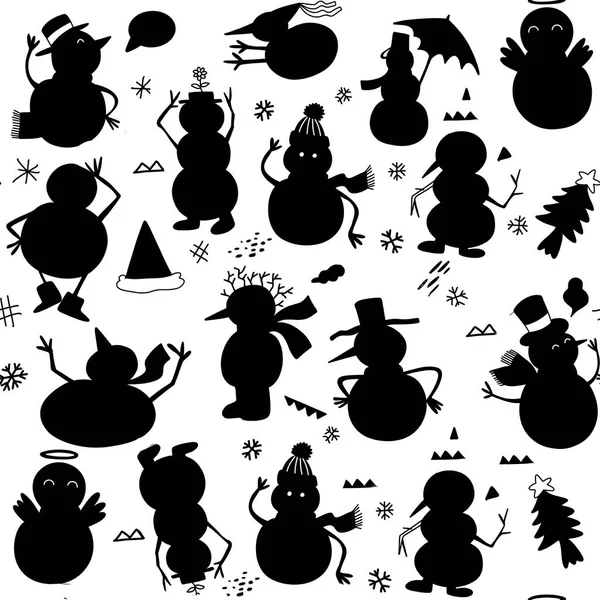 Mignon modèle sans couture avec bonhomme de neige sur fond pour Merry Chr — Image vectorielle