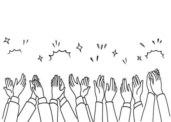 Applausi mano disegnare, mani umane applaudire ovazione. stile doodle, v — Vettoriale Stock