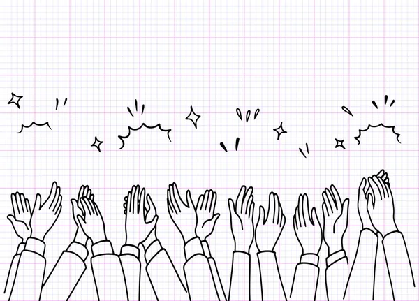 Applausi mano disegnare, mani umane applaudire ovazione. stile doodle, v — Vettoriale Stock