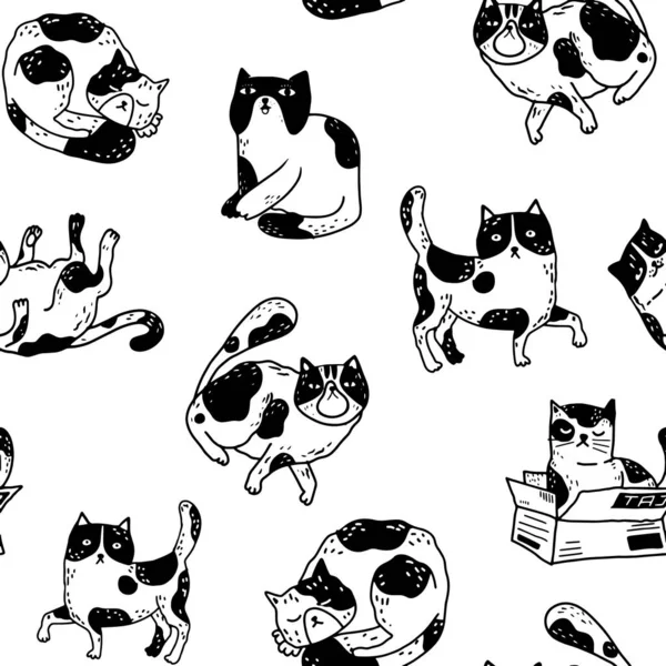 Doodle Katzen nahtlose Muster. Netter Hintergrund. ideal für colori — Stockvektor