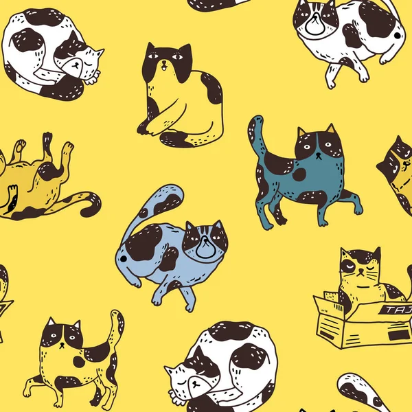 Doodle Katzen nahtlose Muster. Netter Hintergrund. ideal für colori — Stockvektor