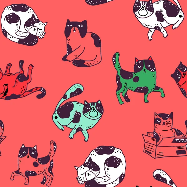 Doodle Katzen nahtlose Muster. Netter Hintergrund. ideal für colori — Stockvektor