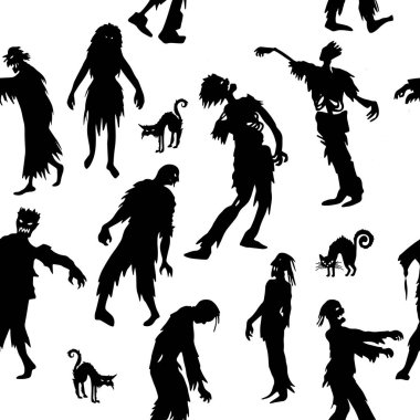 Zombi siluetleri ile dikişsiz desen. vektör arka plan fo