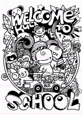 Okul karalamaları tasarımı. Gün bilgi el çizilmiş doodle sanat ba