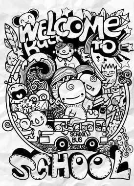 Okul karalamaları tasarımı. Gün bilgi el çizilmiş doodle sanat ba
