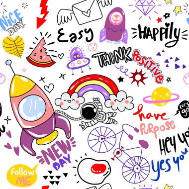 simgeler ve tasarım öğeleri ile sevimli el çizilmiş doodle seti